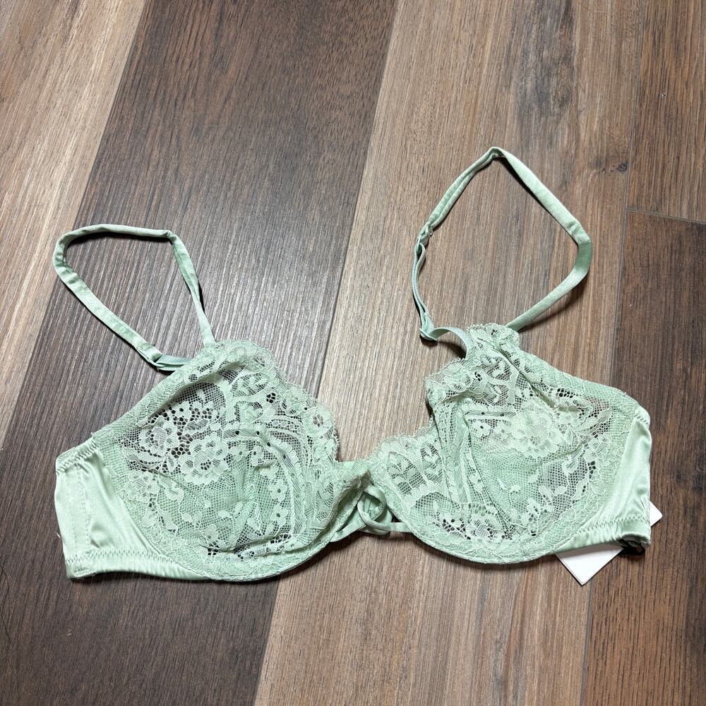 & Other Stories Womens Size 34A Underwired Lace Bra Mint Green Adjustable Straps